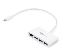 StarTech.com 3-Port USB-C Hub with Gigabit Ethernet - USB-C to 3x USB-A - USB 3.0 Hub - White~3-Port USB-C Hub with Gigabit Ethernet - USB-C to 3x USB-A - USB 3.0 Hub - 5Gbps - White