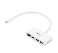 StarTech.com 3-Port USB-C Hub with Gigabit Ethernet - USB-C to 3x USB-A - USB 3.0 Hub - 5Gbps - White