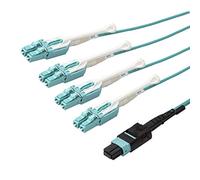 StarTech.com 3m (10ft) MTP(F)/PC to 4x LC/PC Duplex Breakout OM3 Multimode Fiber Optic Cable, OFNP, 8F Type-A, 50/125µm LOMMF, 40G Networks, Low Insertion Loss, MPO to LC Fiber Patch Cord