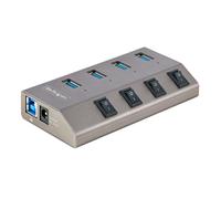 StarTech.com 4-Port Self-Powered USB-C Hub with Individual On/Off Switches, USB 3.0 5Gbps Expansion Hub w/Power Supply, Desktop/Laptop USB-C to USB-A Hub, USB Type C Hub w/BC 1.2