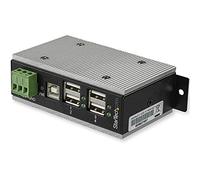 StarTech.com 4 Port USB 2.0 Hub - Metal Industrial USB-A Hub (4x USB-A) with ESD & Surge Protection - Extended Operating Temp -40 to 185°F - Din Rail/Wall/Desk Mountable - USB Expander Hub (HB20A4AME)