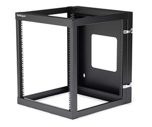 StarTech.com 4-Post 12U Hinged Wall-Mount Network Rack, 19" Open Frame Server Rack with 19.8in Mounting Depth, Wall Mount Swing Out Data Rack for IT / AV / Computer Equipment, TAA (RK1219WALLOH)