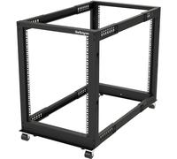 StarTech.com 4-Post 15U Mobile Open Frame Server Rack, Four Post 19" Network Rack with Wheels, Rolling Rack with Adjustable Depth for Computer/AV/Data/IT Equipment - Casters, Leveling Feet or Floor Mounting