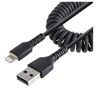 StarTech.com 50cm (20in) USB to Lightning Cable, MFi Certified, Coiled iPhone Charger Cable, Black, Durable TPE Jacket Aramid Fiber, Heavy Duty Coil Lightning Cable