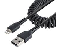 StarTech.com 50cm (20in) USB to Lightning Cable, MFi Certified, Coiled iPhone Charger Cable, Black, Durable TPE Jacket Aramid Fiber, Heavy Duty Coil Lightning Cable