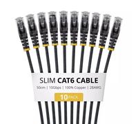 StarTech.com 50cm Black Slim CAT6 Cable 10 Pack Snagless 100W PoE UTP LSZH 28AWG Pure Bare Copper Wire Slim RJ45 Network Patch Cord w/Strain Reliefs Individually Tested