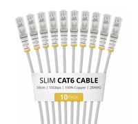 StarTech.com 50cm Gray Slim CAT6 Cable 10 Pack Snagless 100W PoE UTP LSZH 28AWG Pure Bare Copper Wire Slim RJ45 Network Patch Cord w/Strain Reliefs Individually Tested