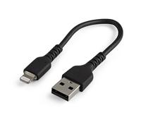 StarTech.com 6 inch (15cm) Durable Black USB-A to Lightning Cable - Heavy Duty Rugged Aramid Fiber USB Type A to Lightning Charger/Sync Power Cord - Apple MFi Certified iPad/iPhone 12