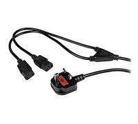 StarTech.com 6ft (2m) UK Computer Power Cable Y Splitter, 18AWG, BS 1363 to 2x C13, 10A 250V, Black Replacement AC Power Cord, Kettle Lead / Dual UK Power Cord, PC Power Supply Cable, TV/Monitor Power Cable