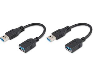 StarTech.com 6in Short USB 3.0 Extension Adapter Cable (USB-A Male to USB-A Female) - USB 3.1 Gen 1 (5Gbps) Port Saver Cable - Black (USB3EXT6INBK) (Pack of 2)