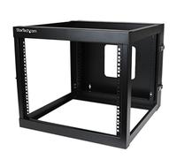 StarTech.com 8U Hinged Open Frame Wall Mount Network Rack - 4-Post 22" Depth Swing Out Computer Equipment Rack - 140lbs capacity (RK819WALLOH), Black
