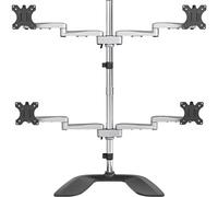 StarTech.com Desktop Quad Monitor Stand - Ergonomic VESA 4 Monitor Arm (2x2) up to 32" - Free Standing Articulating Universal Pole Mount - Height Adjustable/Tilt/Swivel/Rotate - Silver