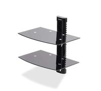StarTech.com Dual Floating Wall-Mounted AV Shelves Adjustable Height Shelf For Under TV Organize A/V Equipment On Black Tempered Glass Shelves