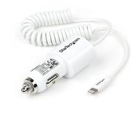 StarTech.com Dual-Port Car Charger - USB with Built-in Lightning Cable - White