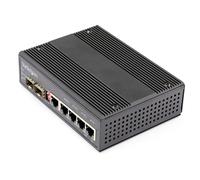 StarTech.com Industrial 6 Port Gigabit Ethernet Switch - 4 PoE RJ45 +2 SFP Slots 30W PoE+ 12-48VDC 10/100/1000 Rugged Power Over Ethernet LAN Switch -40C to 75C - DIN Mountable