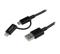 StarTech.com LTUB1MBK 1 m (3 ft) Black Apple 8-Pin Lightning Connector or Micro USB to USB Combo Cable for iPhone iPod iPad, Charge and Sync Cable