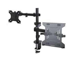 StarTech.com Monitor Arm with VESA Laptop Tray For a Laptop (4.5kg/9.9lb) and a Single Display up to 32" (8kg/17.6lb) Black Vented Tray Adjustable Laptop Arm Mount C-clamp/Grommet Mount