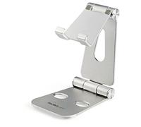 StarTech.com Phone and Tablet Stand - Foldable Universal Mobile Device Holder for Smartphones & Tablets - Adjustable Multi-Angle Ergonomic Cell Phone Stand for Desk - Portable - Silver