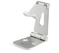 StarTech.com Phone and Tablet Stand - Foldable Universal Mobile Device Holder for Smartphones & Tablets - Adjustable Multi-Angle Ergonomic Cell Phone Stand for Desk - Portable - Silver