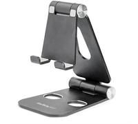 StarTech.com Phone and Tablet Stand - Foldable Universal Mobile Device Holder for Smartphones & Tablets - Adjustable Multi-Angle Ergonomic Cell Phone Stand for Desk - Portable - Black
