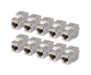 StarTech.com Shielded Cat6a Keystone Jack, 10-Pack RJ45 Ethernet Keystone Jacks, STP Cat6a Wall Jack, 180-Degree Toolless