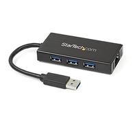 StarTech.com 3-Port Portable USB 3.0 Hub plus Gigabit Ethernet - Aluminum with Built-in Cable~3-Port Portable USB 3.0 Hub plus Gigabit Ethernet - 5Gbps - Aluminum with Built-in Cable