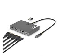 StarTech.com USB-C to Quad-Monitor Workstation Adapter, 4K 60Hz DisplayPort, 140W PD Passthrough for Laptop Charging, USB Port for Wireless Keyboard / Mouse, TAA