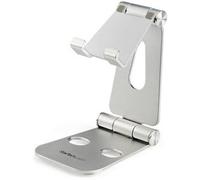 StarTech.com Phone and Tablet Stand - Foldable Universal Mobile Device Holder for Smartphones & Tablets - Adjustable Multi-Angle Ergonomic Cell Phone Stand for Desk - Portable - Silver