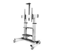 StarTech Rolling TV Cart up to 100in, 220lb (1110C-MOBILE-TV-CART) | Stand on Wheels, Flat Screens, Hand Crank Height Adjustable Mobile Trolley