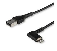 StarTech.com 3ft (1m) Durable USB A to Lightning Cable - Black 90° Right Angled Heavy Duty Rugged Aramid Fiber USB Type A to Lightning Charging/Sync Cord - Apple MFi Certified - iPhone