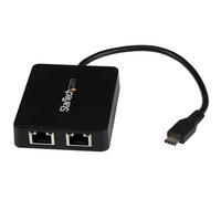 StarTech USB-C to Dual Gigabit Ethernet Adapter, with USB | USB-C Gigabit Network Adapter, 3.0 (Type-A) Port, US1GC301AU2R