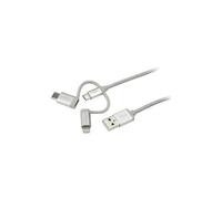 StarTech.com 1 m (3 ft.) USB Multi Charging Cable - USB to Micro-USB or USB-C or Lightning for iPhone / iPad / iPod / Android - Apple MFi Certified - 3 in 1 USB Charger - Braided