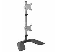 StarTech.com Vertical Dual Monitor Stand - Ergonomic Desktop Stacked Two Monitor Stand up to 27 inch VESA Mount Displays - Free Standing Universal Monitor Mount - Height Adjustable - Silver