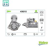 Valeo 438212 Starter 12V Voltage 10 Teeth Clockwise Fits Chevrolet Opel Vauxhall