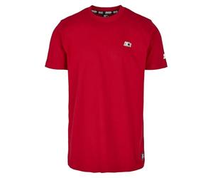 Starter Black Label Men's T-Shirt with Logo Embroidery on The Chest and Sleeve Print, Logo Patch on Hem, Essential Jersey Tee Size S to XXL, Cityred, XXL