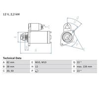 Starter BOSCH 0 986 024 380 for CHRYSLER PT CRUISER (PT_) 2.2 2002-201