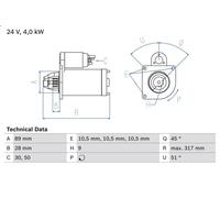 Starter for BOSCH 0 986 021 000 for P/PA-Haubenfahrzeuge 6.128 1989-1993