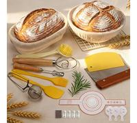 Starter Kit with 15 Tools - Essential Bread Making Kit and Sourdough Bread Baking Supplies with 9 Inch Round and Oval Basket for Beginners
