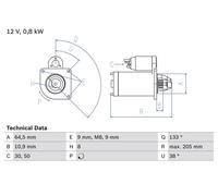 Starter Motor 12V 0.8kW 8 Teeth Fits Fiat Punto Brava Bosch 0 986 024 210