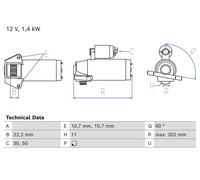 Bosch Starter Motor 0 986 029 250 – 12V 1.4kW 11T Clockwise Self-supporting – fits Mazda 3