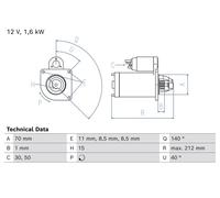 Starter Motor 12V 1.6kW 15 Teeth Fits Mini Countryman BMW 2 Bosch 0 986 026 530