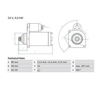 BOSCH 0986022940 Starter 297mm Length Clockwise Rotation Fits IVECO MITSUBISHI