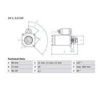 Starter Motor 24V 4kW 10 Teeth Fits Irisbus Crealis 2009 on Bosch 0 986 025 530