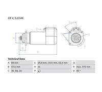 Starter Motor 24V 5.4kW 11 Teeth Fits Volvo B10 1978-2003 Bosch 0 986 013 260