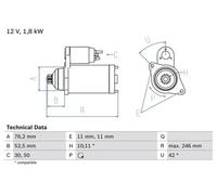 Starter motor Anticlockwise rotation Floating pinion 0 986 016 980 BOSCH for VW