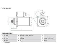 BOSCH 0986016990 Starter Fits VW California Transporter Transporter/Caravelle