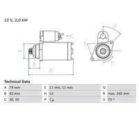 Starter motor Anticlockwise rotation Floating pinion 0 986 026 160 BOSCH for VW