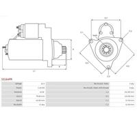 AS-PL Starter Motor S3164PR, Anticlockwise Rotation, for VW Skoda Audi Seat