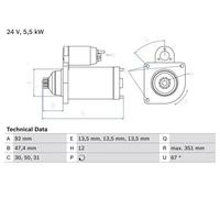 Bosch Starter Motor 24V 5.5kW 12 Teeth fits Volvo B12 2010 on
