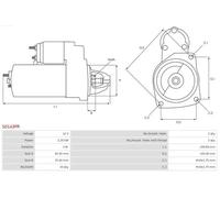 Starter motor Clockwise rotation S0143PR AS-PL for MERCEDES-BENZ SSANGYONG PUCH